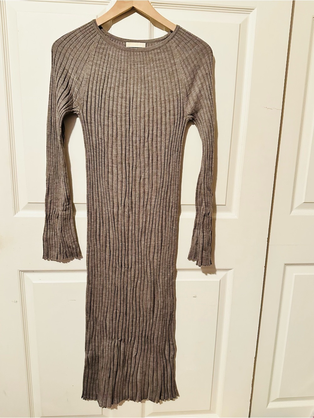 H&M | Dress | Ribbed Long Sleeve Knit Dress in Taupe Gray